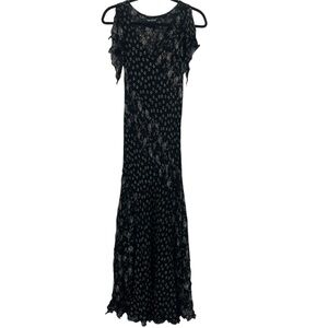 VINTAGE Fairy Grunge Sheer Black Maxi Dress Flutter Sleeves Y2K Slim Fit Rayon
